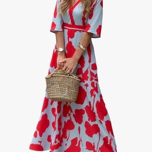 Elegant Red Floral Maxi Dress